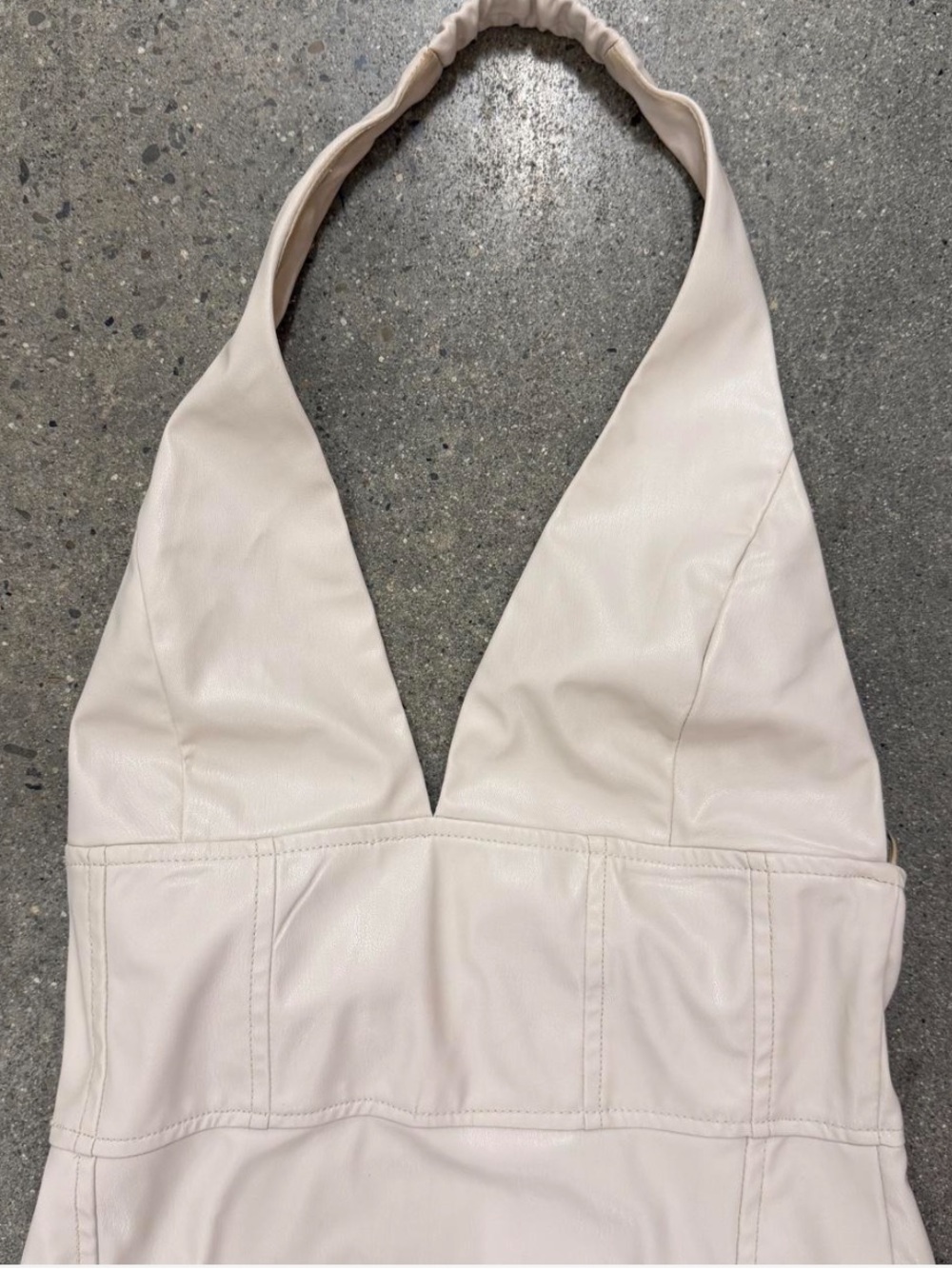 Bershka white halter leathery mini dress (S)